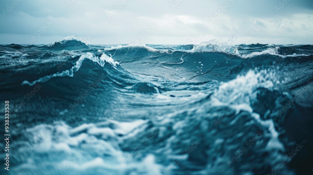 Poster large waves on the ocean surface, suitable for use in outdoor or nautical-themed contexts
