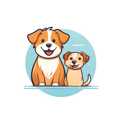 Obraz premium Two cartoon dogs sitting together, a larger brown dog with white markings and a smaller golden dog.