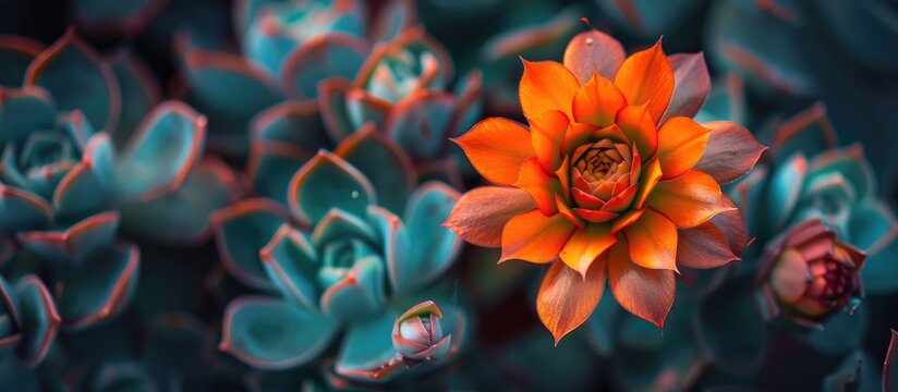 The Blooming Orange Flower Of Echeveria Secunda Plant