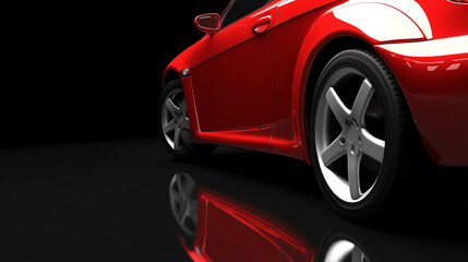 Naklejka premium Red sports car's rear wheel and tire on black background.