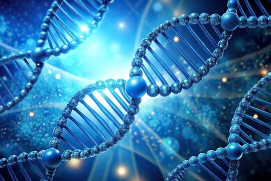 Symmetrical blue DNA string molecules background with hexamer DNA molecules, research, double helix, replication, innovation, biology, structure, symmetrical, nanotechnology, technology