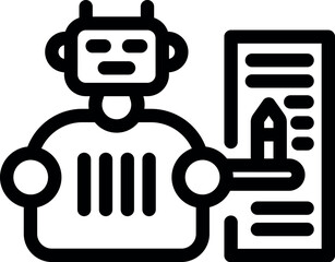 Fototapeta premium Robot copywriter is writing marketing content with a huge pencil