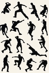 A collection of human silhouettes in different postures, great for representing crowd or group concepts