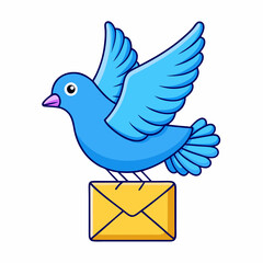 Blue pigeon bird with an envelope post stock illustration