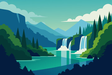 Serene Krka National Park Lush Greenery and Cascading Waterfalls art vector illustration