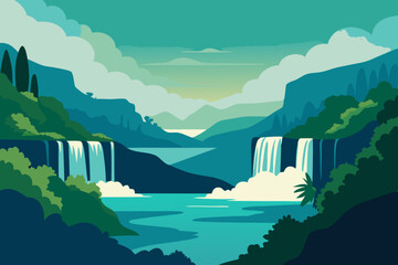 Serene Krka National Park Lush Greenery and Cascading Waterfalls art vector illustration