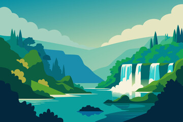 Serene Krka National Park Lush Greenery and Cascading Waterfalls art vector illustration