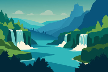 Serene Krka National Park Lush Greenery and Cascading Waterfalls art vector illustration