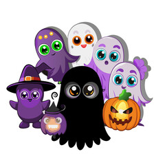 Obraz premium Vibrant Purple and Orange Funny Monsters: Playful and Attractive Cartoon Illustration for Children's Halloween Theme with Friendly and Quirky Design, Ideal for Festive Celebration.
