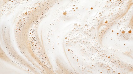 Close-up view of creamy chai latte foam with frothy bubbles, creating a warm, textured background ideal for food and beverage themes
