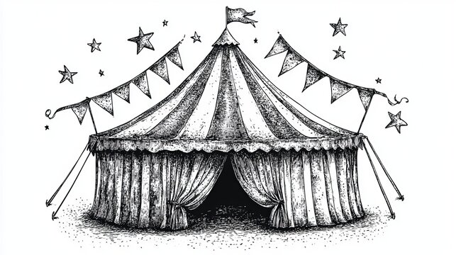 recommend clip art: With flags and stars, this illustration depicts a vintage circus tent