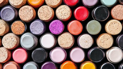  A close-up of several colorful wine corks stacked together