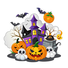 Whimsical Purple and Orange Spooky Fog: Playful and Attractive Cartoon Illustration Perfect for Children's Halloween Theme, Featuring a Friendly and Quirky Design Element Set in Mysterious Fog.