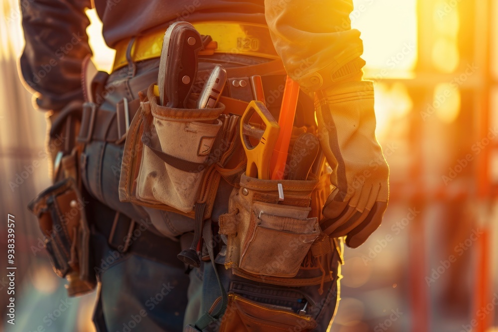 Poster a person carrying tools and equipment in a toolbox and bag, ideal for construction or diy projects