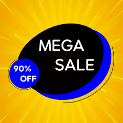 90 percent discount. Sale banner template design. special promotion with up to 90% discount. Super Sale, end of season special offer banner. mega sale. in yellow, blue and black