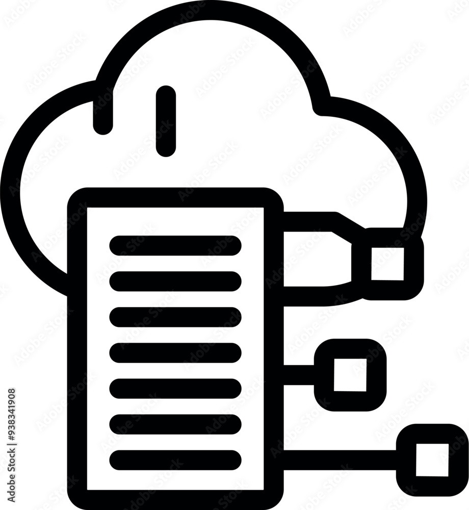Poster bold icon representing the concept of cloud computing, showing data being securely stored and access