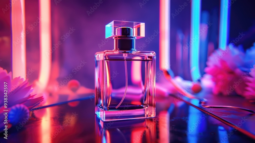 Poster A close-up view of a perfume bottle on a table, perfect for promotional or product use