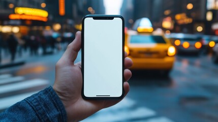 Modern Traveler Using Mobile Phone App to Hail Taxi in City Streets