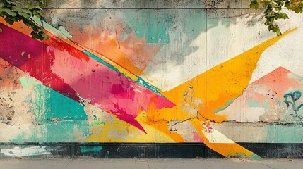 Fototapeta premium Dynamic graffiti art on a city wall ideal for creating striking and contemporary wallpaper themes