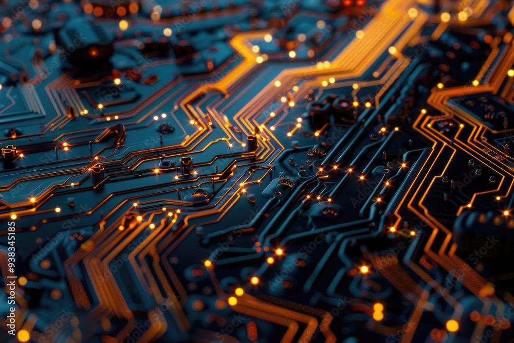 Poster A detailed view of a computer's internal components, highlighting the complexity and intricacy of the electronic circuitry