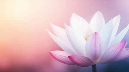   Pink & White Flower on Pink & Blue Background with Blurry Sky