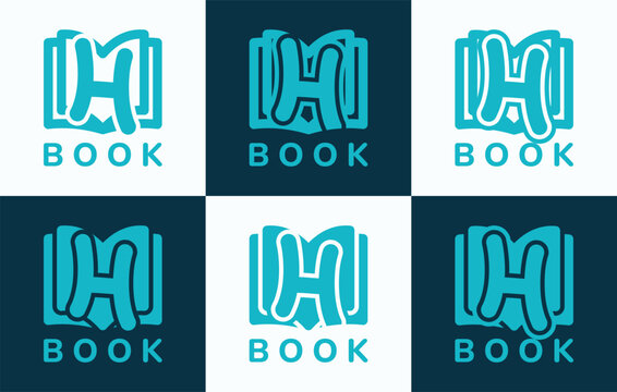 Set of letter H book logo. This logo combines letters and book shapes. Perfect for education, schools, tutoring and the likes.
