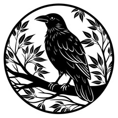 Elegant Raven Silhouette Minimalist Black and White Vector Design with Eerie Gothic Symbolism  Art vector illustration