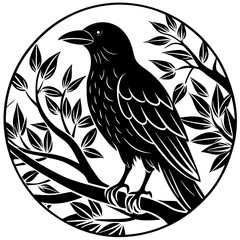 Elegant Raven Silhouette Minimalist Black and White Vector Design with Eerie Gothic Symbolism  Art vector illustration