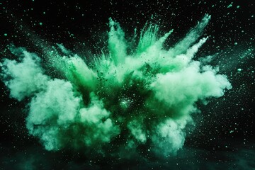 Green turquoise paint explosion abstract background. Coloured cloud on black. Colorful splash dust explode