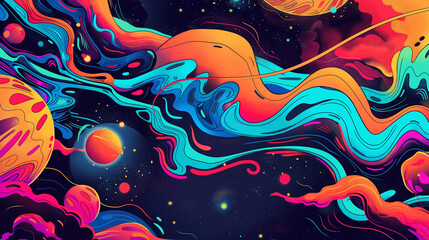 An abstract vector art piece that captures the essence of psychedelic space travel, featuring swirling patterns and vibrant colors inspired in the style of psychedelics in motion. 