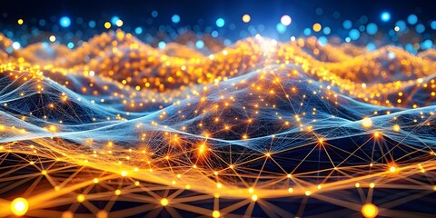 Obraz premium Abstract Background with Wavy Glowing Particles , Dots and neon light waves 