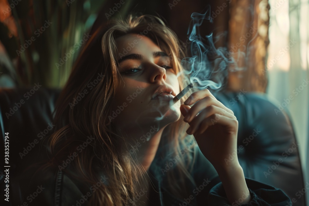 Poster a person smoking in a dimly lit space, often used for intimate or private settings