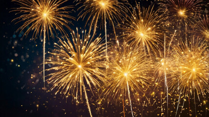 abstract gold glitter background with fireworks