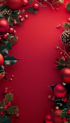 Festive merry christmas and happy new year sale banner with copy space on deep red background