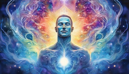 human and love spirit powerful energy connect to the universe power abstract art watercolor painting illustration design hand drawn