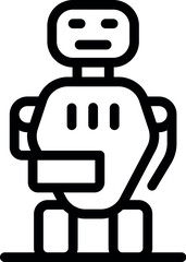 Simple robot holding a box, potentially delivering a package, depicted in a clean outline style