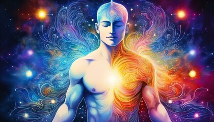 human and love spirit powerful energy connect to the universe power abstract art watercolor painting illustration design hand drawn