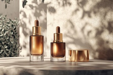 Naklejka premium Luxurious cosmetic packaging bottles created with generative AI