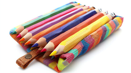 Several colorful pencil cases, rainbow colors