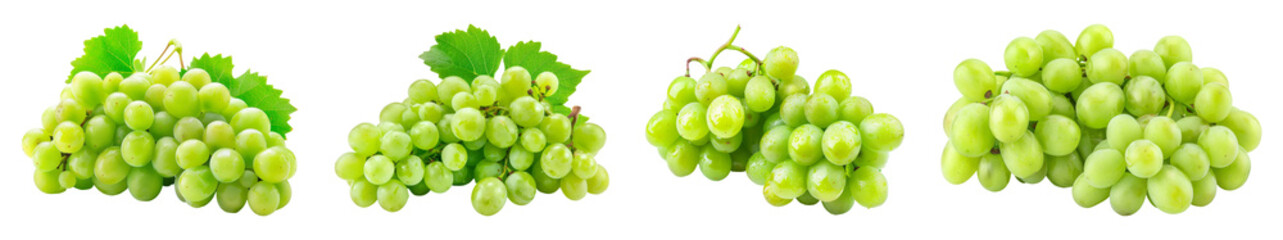Set of green grapes isolated on transparent background