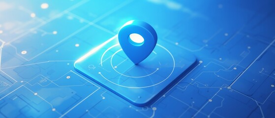 Naklejka premium 3D Blue Location Pin Icon on a Map, Minimalistic Flat Design with Clean White Background