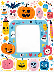 Fototapeta premium Cheerful Halloween characters frame with copy space on white background