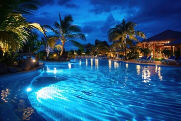 A pool with a lot of lights on it, generative ai image