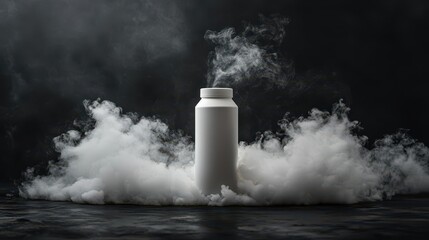 White Milk Carton Mockup with Smoke on Black Background



