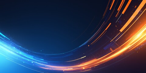 Dynamic Blue and Orange Light Streaks on Black Background Representing Fast Digital Data Transfer with Text Space