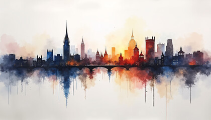 Fototapeta premium Open art book featuring detailed watercolor cityscapes filled with architectural beauty and urban charm in every stroke.