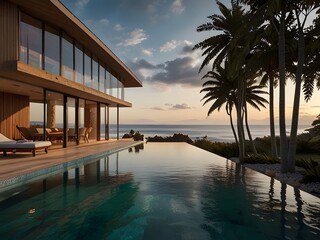 Obraz premium house on the beach at sunset