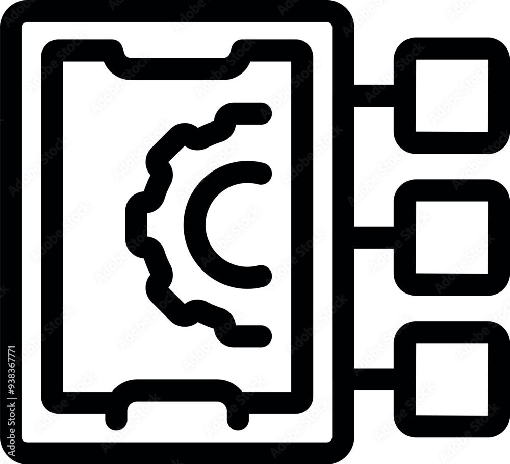 Poster black outline icon of a mobile phone displaying a processing system optimization
