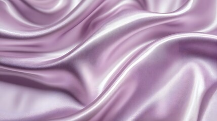 A close-up of luxurious, smooth lavender satin fabric with elegant flowing waves and soft sheen, perfect for textile and fashion projects. 