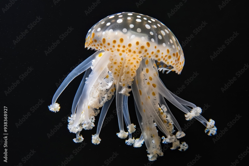 Aufkleber A single jellyfish floating in the dark blue water, suitable for use as an abstract background or to illustrate ocean-related themes
